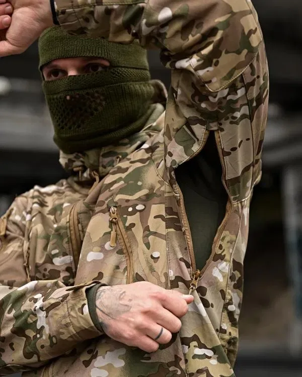 Демісезонний тактичний костюм ОСІНЬ ВЕСНА НА ФЛІСОВІЙ ПІДКЛАДЦІ софтшел APOCALYPSE мульткам / куртка штани комплект військового одягу для чоловіків — фото 3