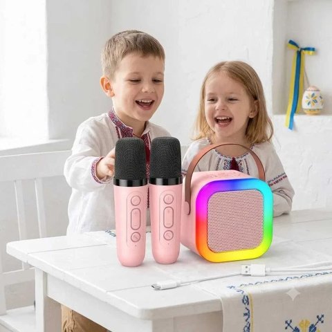 Дитяче міні караоке K12 портативна Bluetooth блютуз колонка з бездротовим мікрофоном зміни голосу RGB підсвітка іграшка Караоке Микрофон Колонка