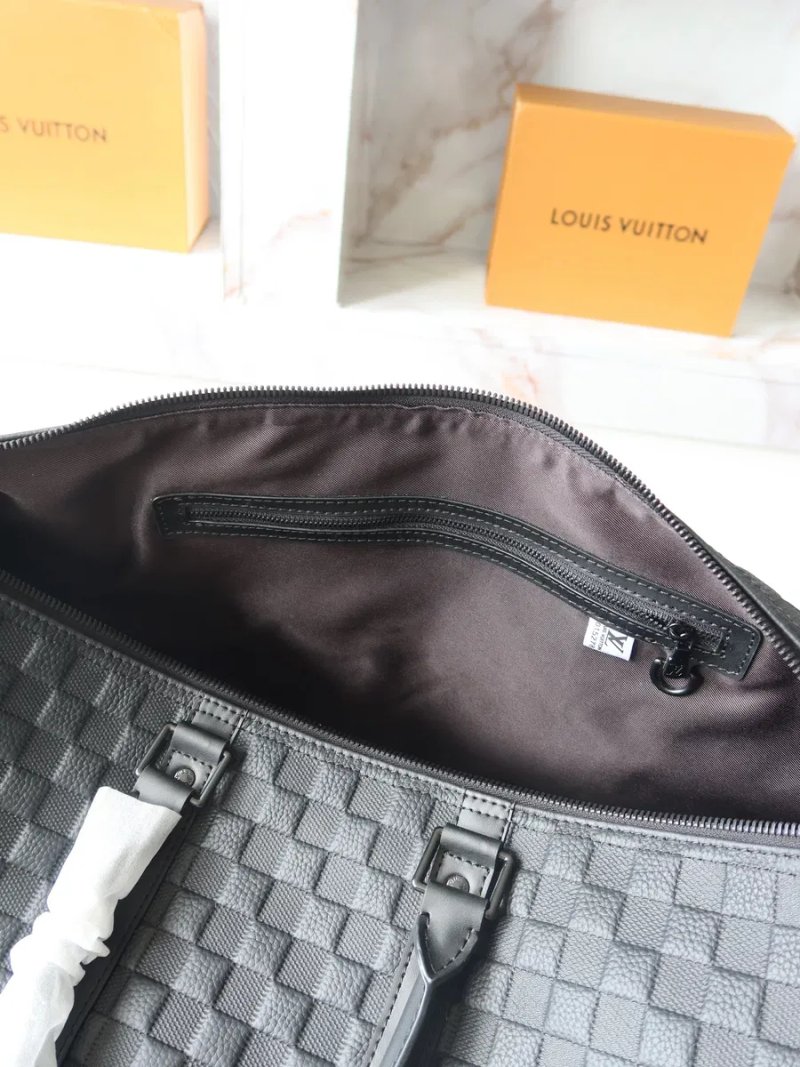 Дорожня сумка чорна клітинка шахматка натуральна шкіра шкіряна Louis Vuitton Keepall Bandoulière 50 чоловіча в клітинку мужская луи витон кожа LV — фото 4