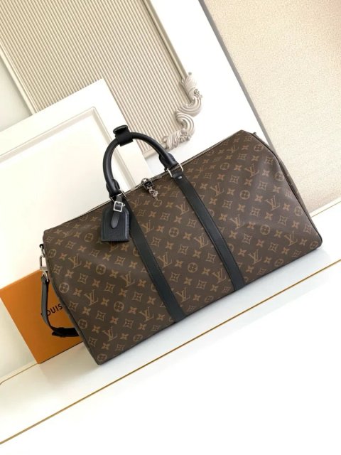 Дорожня сумка велика Louis Vuitton KeepAll 50 коричнева монограм натуральна шкіра валіза чоловачі жіноча луи витон кожаная