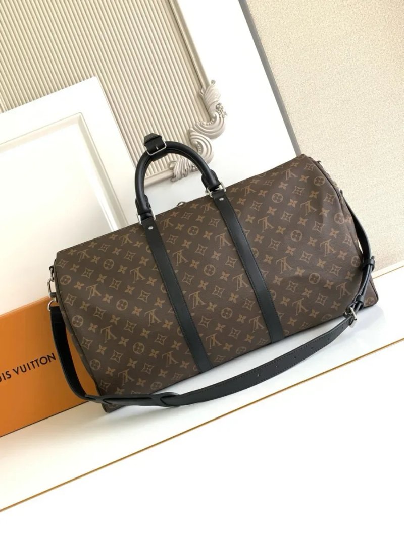 Дорожня сумка велика Louis Vuitton KeepAll 50 коричнева монограм натуральна шкіра валіза чоловачі жіноча луи витон кожаная — фото 3