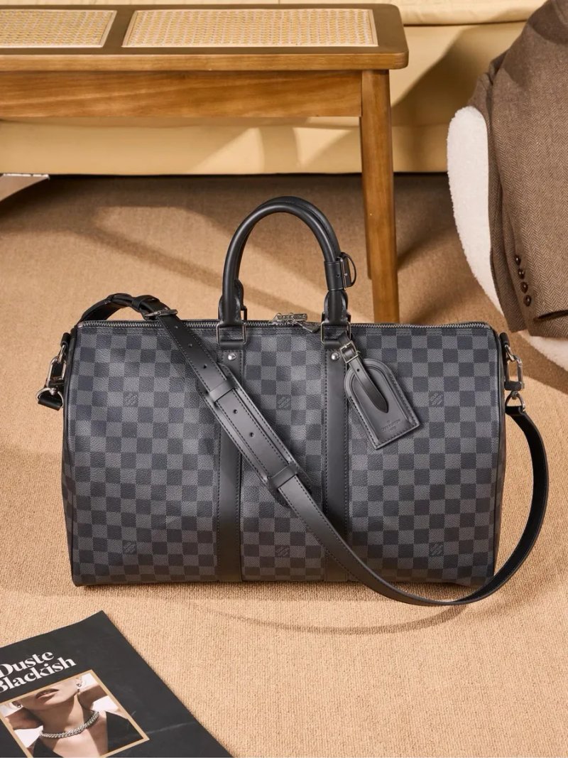Дорожня сумка велика сіра Louis Vuitton Keepall 50 луи витон натуральна шкіра шкіряна чоловіча жіноча дорожная сумка мужская спортивная большая — фото 2