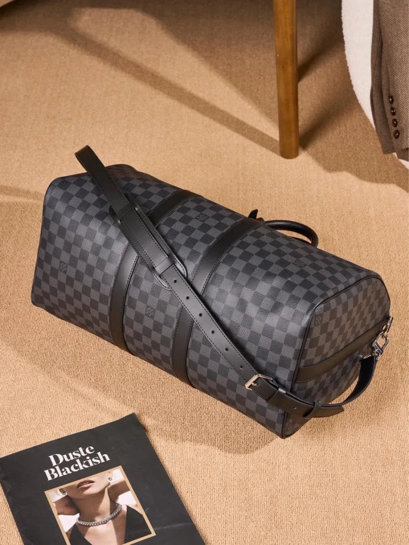 Дорожня сумка велика сіра Louis Vuitton Keepall 50 луи витон натуральна шкіра шкіряна чоловіча жіноча дорожная сумка мужская спортивная большая — фото 3