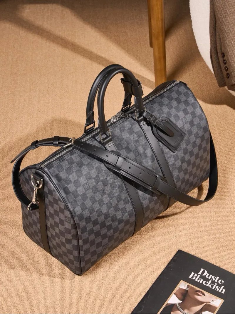 Дорожня сумка велика сіра Louis Vuitton Keepall 50 луи витон натуральна шкіра шкіряна чоловіча жіноча дорожная сумка мужская спортивная большая — фото 8