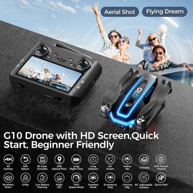 Дрон квадрокоптер UFLYTOO LA G10 GPS з камерою 4K, пульт з екраном — фото 3