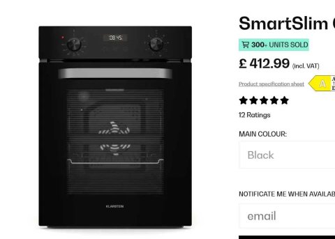 Духовка кухонна врізна вбудована 45 см Klarstein SmartSlim 49L Біла-Чорна