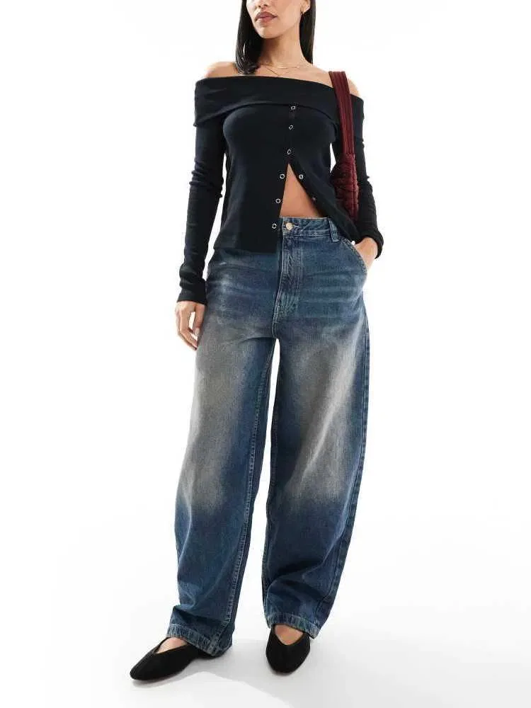 Джинси BERSHKA Skater Fit Жіночі Широкі Мішкуваті Скейтерські Сині На Осінь Нові — фото 3