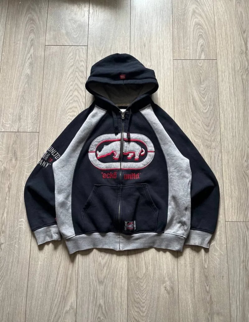 Ecko Unltd big logo rino zip hoodie vintage rare skate hiphop style