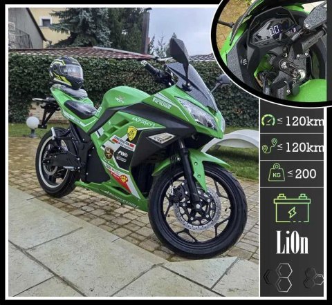 Электромотоцикл Ninja Электробайк 2950W, 45 a Lifepo4 Зеленый