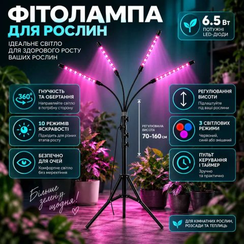 Фітолампа для рослин та розсади повного спектру LED лампа для фотосинтезу синє світло для квітів
