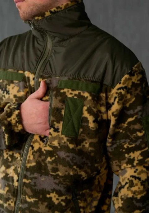 Флісова кофта МІКРОФЛІС Olive Pixel мультикам A5 Олива | Тактична військова кофта | Фліска ЗСУ | Тепла кофта | Military | Осінь Зима Весна