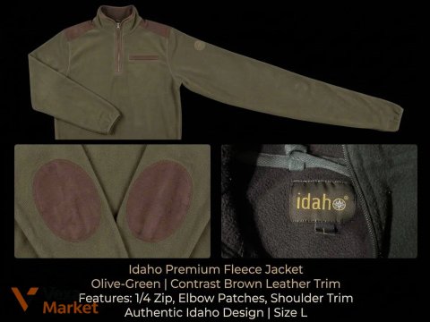 Флісова куртка Idaho Premium Olive-Green | Контрастний коричневий шкіряний кант | Розмір L