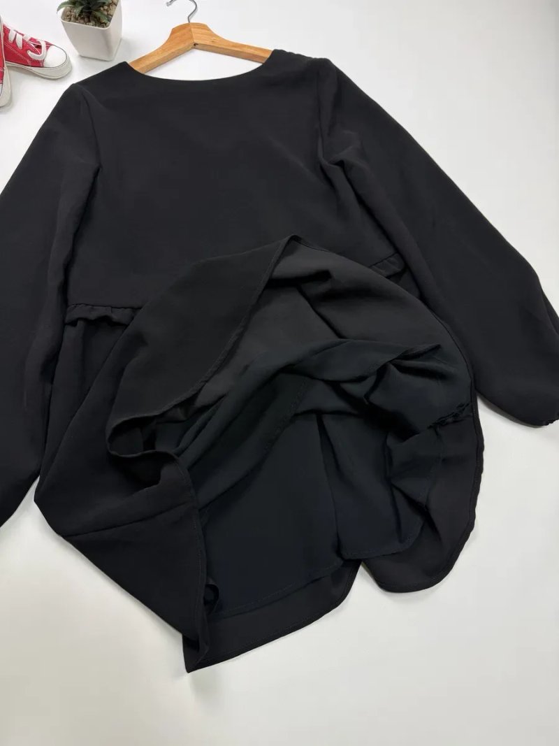 Французское платье SEZANE Peneloppe Dress Black V- Neck Ruffle Smock Babydoll L'Appartement Mini size 36, XS, S — фото 6