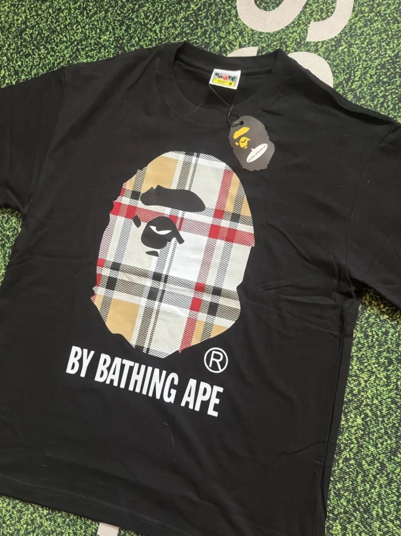 Футболка bape burberry бейп барбері барбери барберри барберрі чорні біла — фото 2