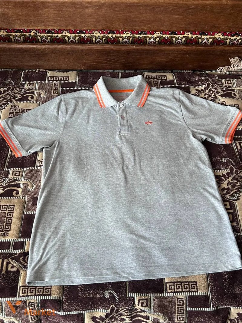 Футболка поло Alpha Industries сіра L-XL — фото 5