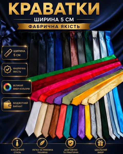 Галстуки Однотонные Стильные Бюджетные (ширина 5 см) большой выбор цветов