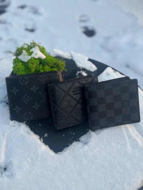 Гаманець Louis Vuitton чоловічий мужской кошелек Луи Витон черный Лв | Кошелек кожаный Луї Вітон чорний шахматний сірий гаманець Лв чоловічий LV