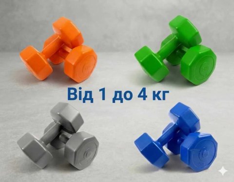 Гантелі для фітнесу та дому 1 2 3 та 4 кг. Пластикові композитні
