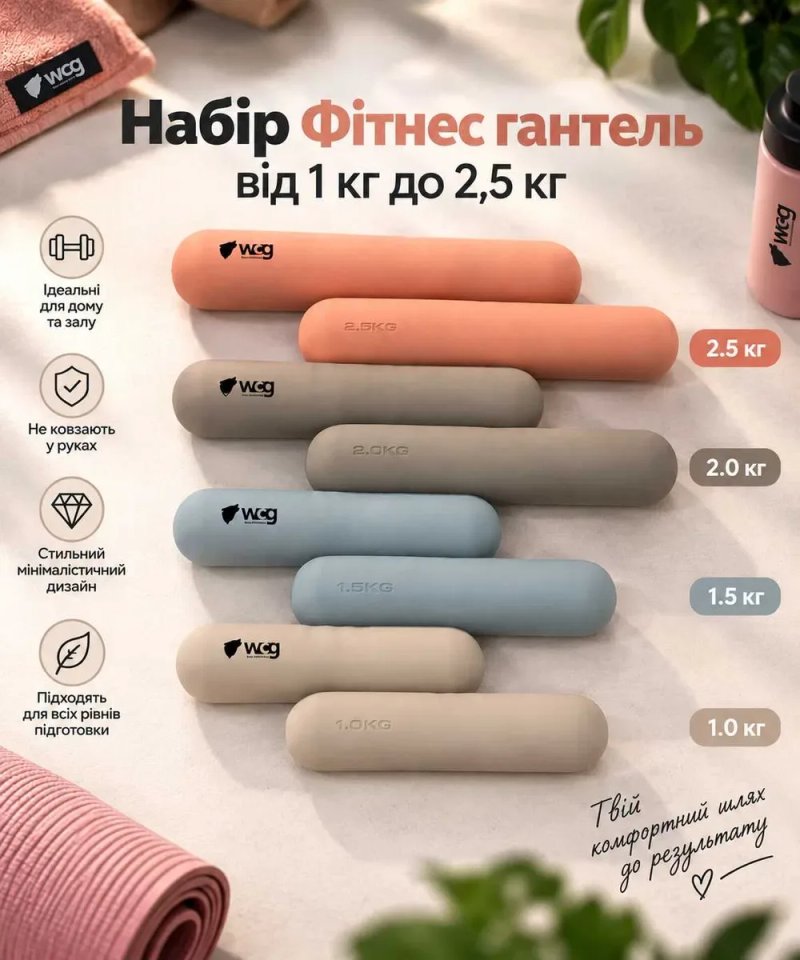 Гантелі жіночі 1 кг 1,5 кг 2 кг 2,5 кг фітнес Soft Touch Сaps для йоги пілатесу та розминки | Гантели для фитнесса спортивные | Гантель — фото 7