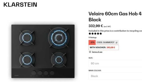Газова плита Варильна поверхня  Klarstein Velaire (10047376)
