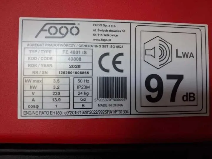 Генератор інверторний бензиновий  3.5 кВт FOGO FE4001iS Польща (12 місяців гарантія ) Инверторный генератор бензиновый — фото 5