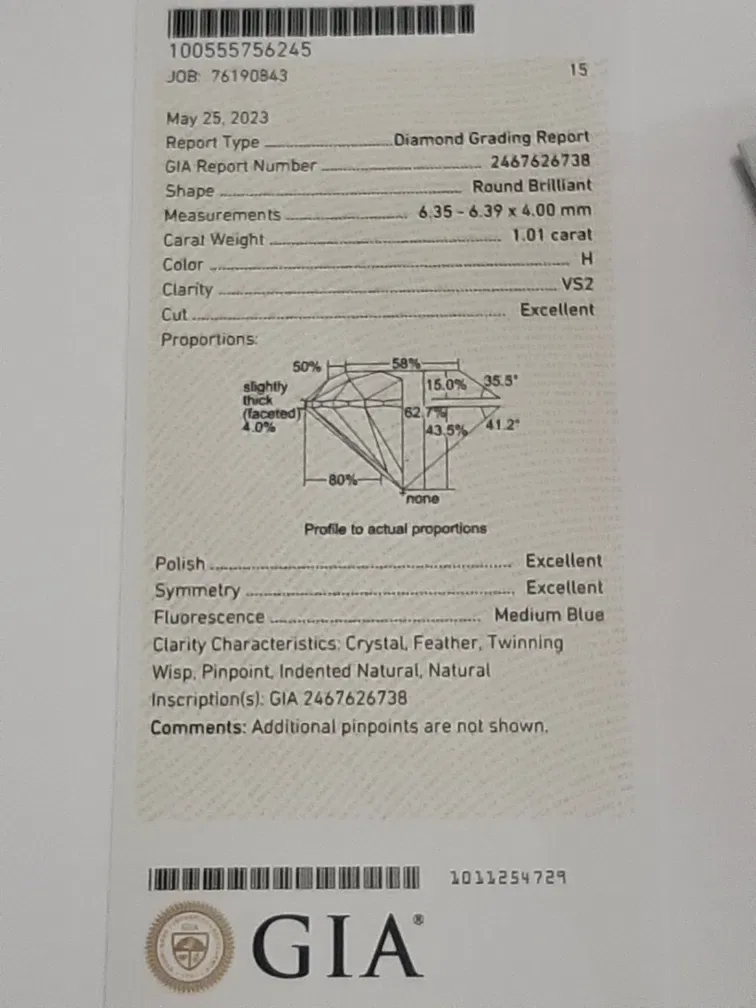 GIA 1.01 ct H / VS 2, Excellent натуральный бриллиант, золотое кольцо. — фото 2