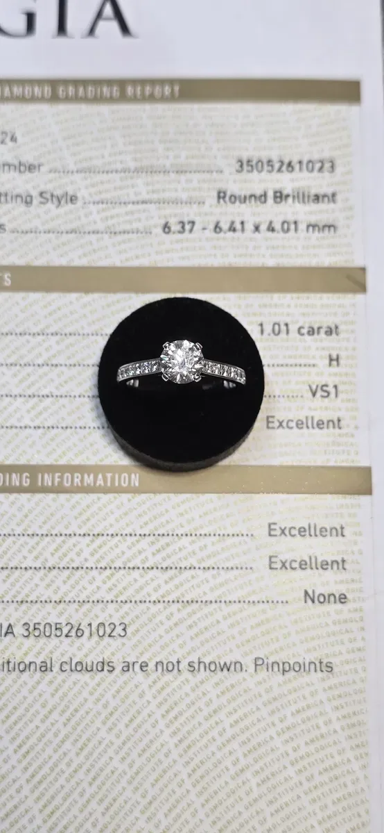 GIA 1,38 ct H/VS1 Exellent натуральні діаманти, золота каблучка. — фото 3