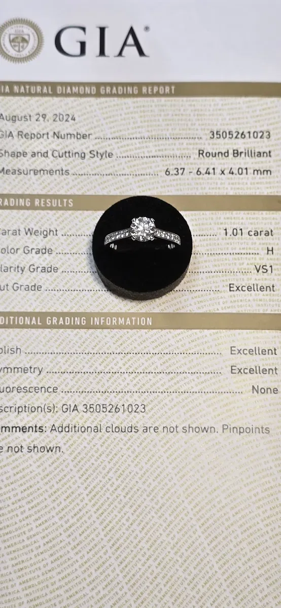 GIA 1,38 ct H/VS1 Exellent натуральні діаманти, золота каблучка. — фото 5