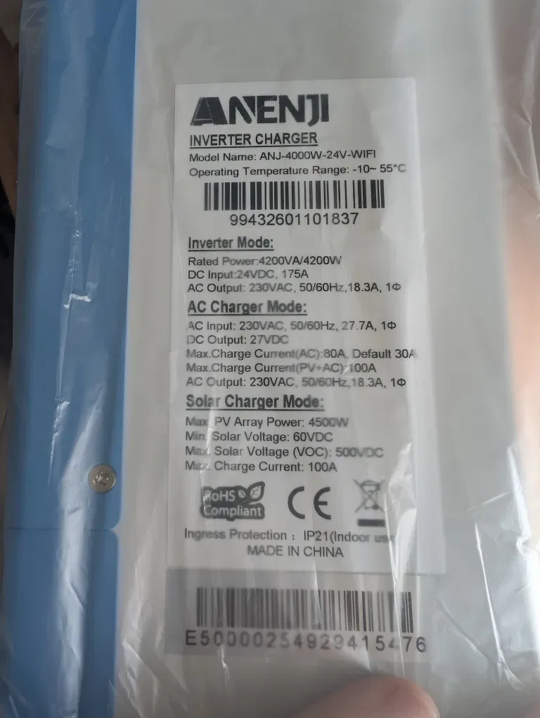 ГІБРИДНИЙ Інвертор 4.2кВт 24V MPPT 100А ANJ-4000W | Чистий Синус, ДБЖ — фото 2