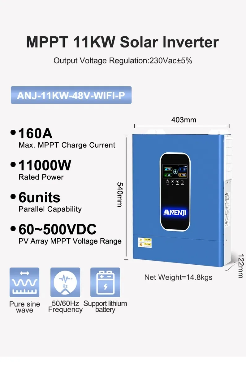 Гібридний інвертор ANENJI 11kW/кВт ANJ-HHS-11KW-48V-WIFI-P Нова модель! — фото 2