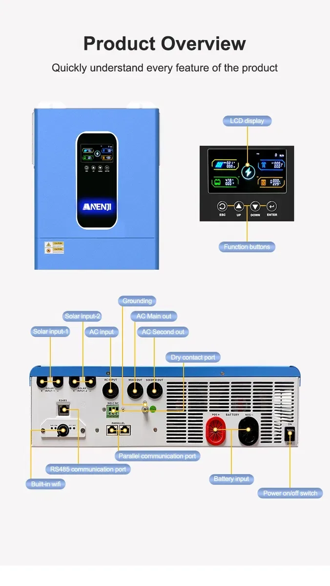 Гібридний інвертор ANENJI 11kW/кВт ANJ-HHS-11KW-48V-WIFI-P Нова модель! — фото 6