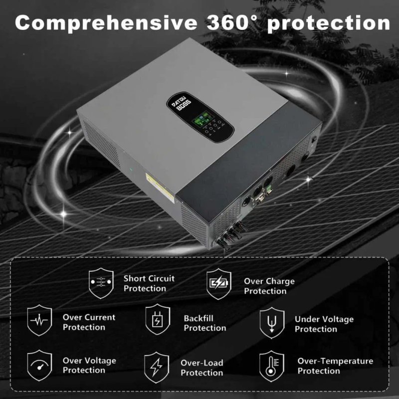 Гібридний інвертор DATOUBOSS 11000 Вт 48 В, BMS, з MPPT заряд 150А ДБЖ — фото 4