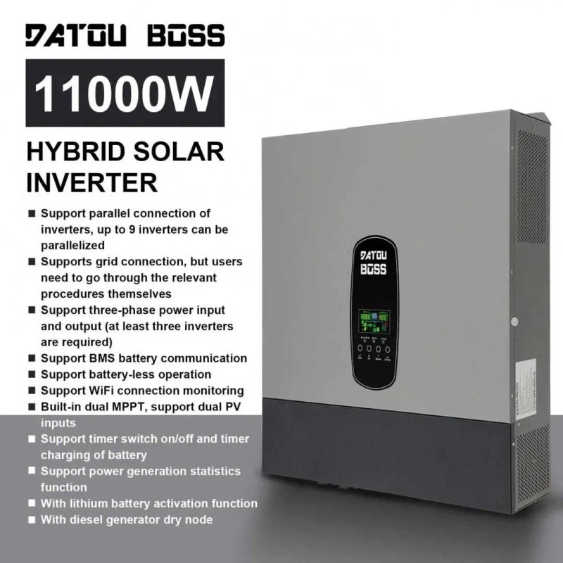 Гібридний інвертор DATOUBOSS 11000 Вт 48 В, BMS, з MPPT заряд 150А ДБЖ — фото 6