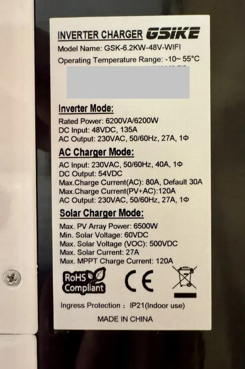 Гібридний інвертор GSL ENERGY GSIKE 6.2kW 48V WiFi (Новий) — фото 5