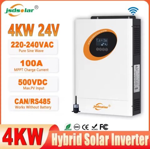 Гібридний інвертор JSDSolar 4кВт (4kw) 24V MPPT 100A чистий синус wifi