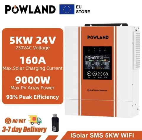 Гібридний інвертор POWLAND 5KW 24В WiFi гибридный инвертор
POWLAND 5kW WIFI