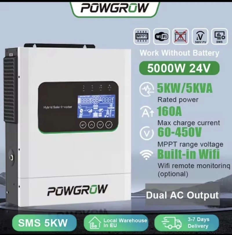 Гібридний інвертор POWLAND 5KW 24В WiFi гибридный инвертор
POWLAND 5kW WIFI — фото 8