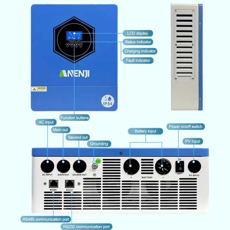 Гібридний сонячний інвертор Anenji 6.2KW-48V-IP54-W — фото 2