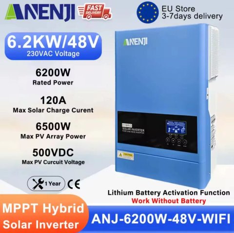 гібридний сонячний інвертор ANENJI ANJ‑6200W‑48V‑WIFI
