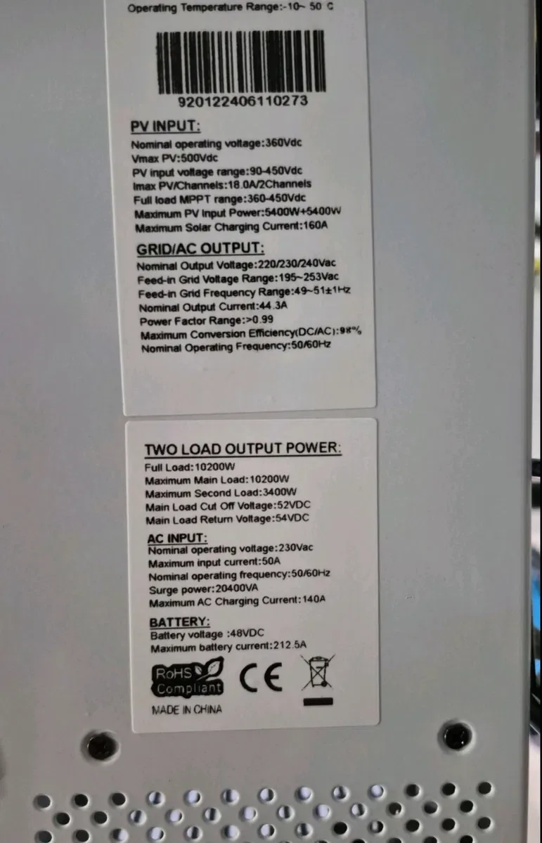 Гібридний сонячний інвертор Anern AN-SCI-MAX-10200 10.2 кВт 48V 160A MPPT стан нового (майже не використовувався), повний комплект з Wi-Fi — фото 3