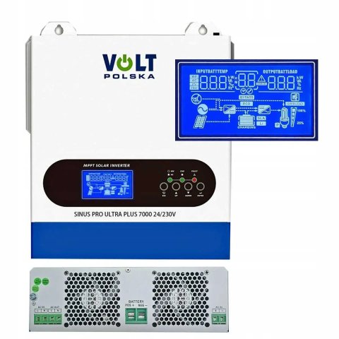 Гібридний сонячний інвертор Volt Polska 3500Вт/7000Вт 24V. MPPT - 100A. SINUS PRO ULTRA PLUS. ДЖБ ИБП Гибридный Инвертор.