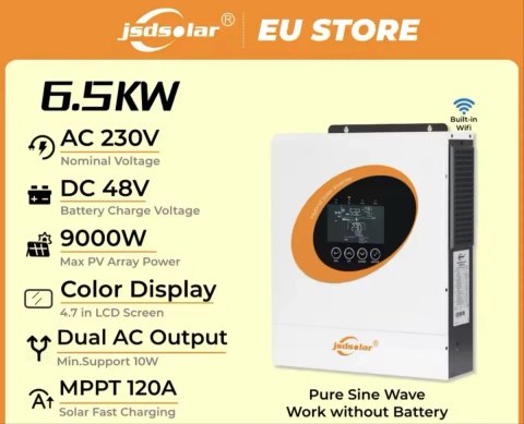 Гибридный инвертор 6.5KW 48V  jsdsolar 9000Watt солнечного поля с WiFi