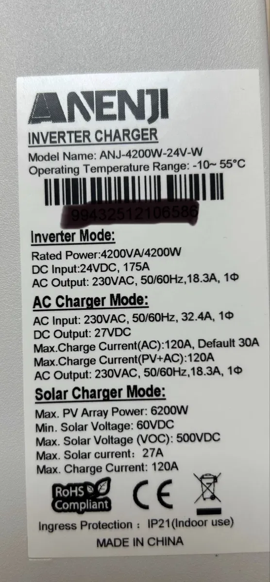Гибридный инвертор Anenji Easun 4.2kw 24V в Днепре — фото 4