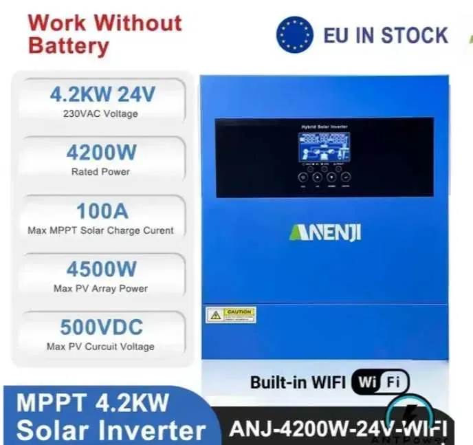 Гибридный солнечный инвертор ANENJI 4.2 кВт 24 В с Wi-Fi, MPPT 100 А — on-grid / off-grid — фото 3