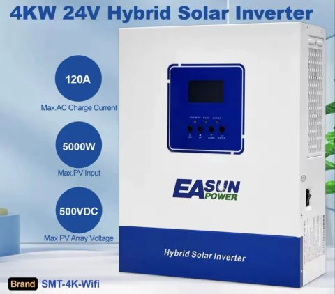 Гибридный солнечный инвертор EASUN POWER 4 кВт (4000 Вт) с MPPT 120А  входом 500В DC  выходом 220В AC 24В DC чистая синусоида  Wi-Fi