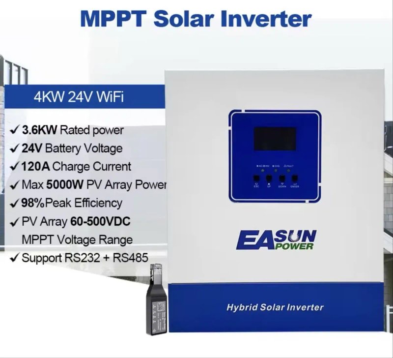 Гибридный солнечный инвертор EASUN POWER 4 кВт (4000 Вт) с MPPT 120А  входом 500В DC  выходом 220В AC 24В DC чистая синусоида  Wi-Fi — фото 2