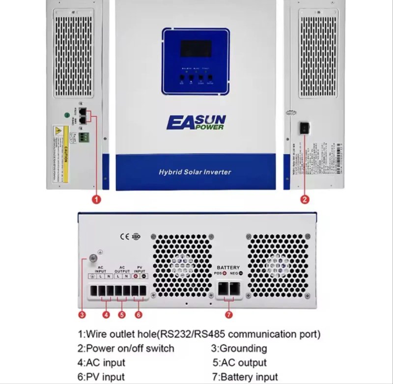 Гибридный солнечный инвертор EASUN POWER 4 кВт (4000 Вт) с MPPT 120А  входом 500В DC  выходом 220В AC 24В DC чистая синусоида  Wi-Fi — фото 3