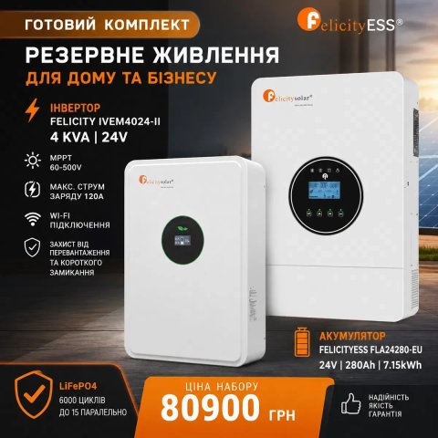 Готовий комплект резервного живлення FelicityESS для квартири приватного будинку офісу магазину та іншого обєкта