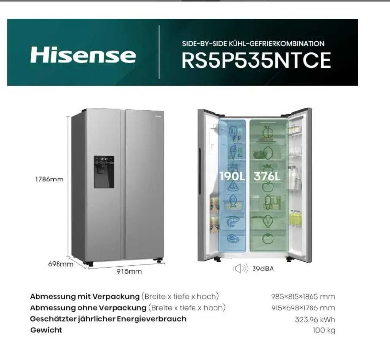 Hisense RS5P535NTCE Холодильник з морозильною камерою Side-By-Side — фото 2