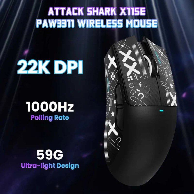 Ігрова бездротова миша ATTACK SHARK X11SE Tri-Mode 18000 DPI, 59 г — фото 5